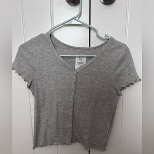 Grey V-neck ribbed baby tee